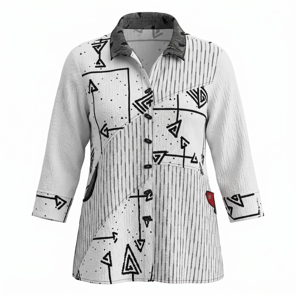 Ali Miles Tunic Top Women PXL Geometric Stripe Art to Wear Pocket Lagenlook Boho